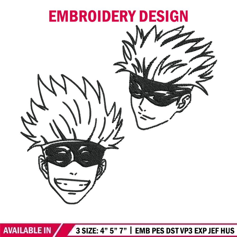 Gojo face Embroidery Design, Jujutsu Embroidery, Embroidery File, Anime Embroidery, Anime shirt, Digital download.jpg