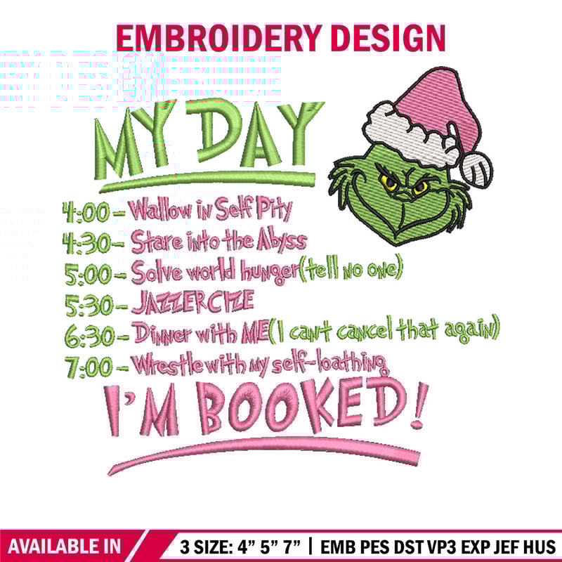 Grinch my day embroidery design,Chrismas design, Embroidery shirt, Embroidery file, Grinch embroidery, Digital download.jpg