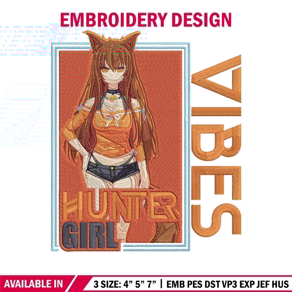 Hunter girl Embroidery Design, Cat girl Embroidery, Embroidery File, Anime Embroidery, Anime shirt,Digital download..jpg