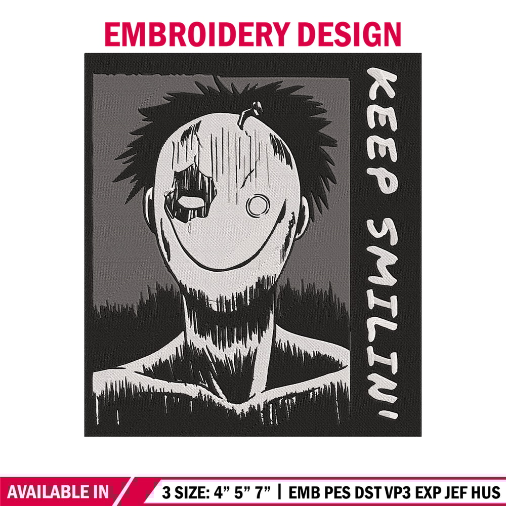 Just Smile Embroidery Design, Horror Embroidery, Embroidery File, Anime Embroidery,Anime shirt, Digital download.jpg
