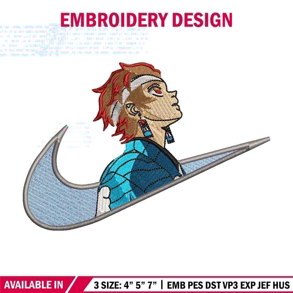 Kamado Tanjiro Nike embroidery design, Kimetsu no Yaiba embroidery, Nike design, anime design, Digital download.jpg
