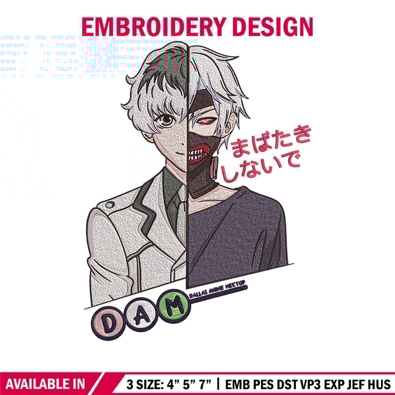 Ken kaneki Embroidery Design, Tokyo Ghoul Embroidery, Embroidery File, Anime Embroidery, Anime shirt, Digital download.jpg