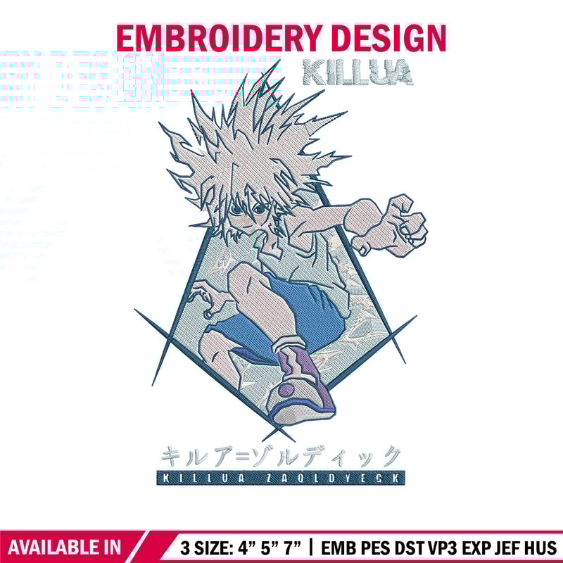 Killua Embroidery Design, Hunter x hunter Embroidery, Embroidery File, Anime Embroidery, Anime shirt, Digital download.jpg