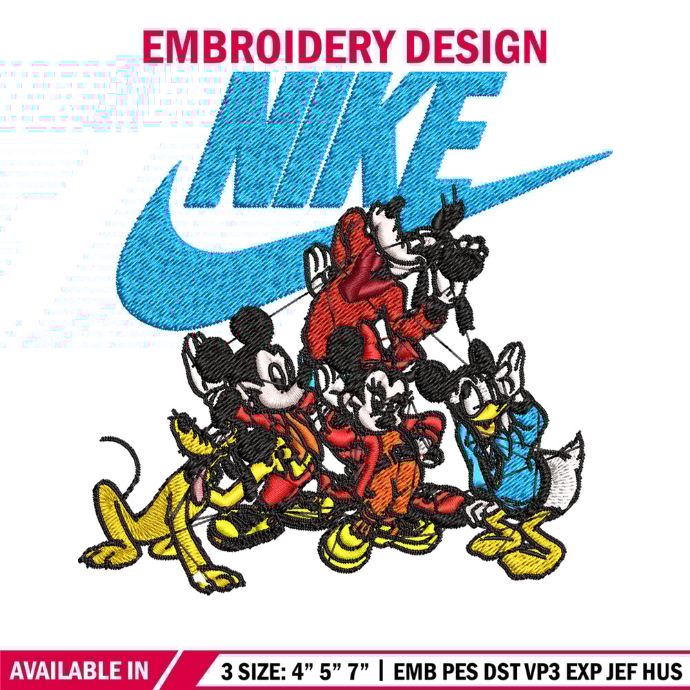 Mickey and friends Nike Embroidery design, Disney Embroidery, Nike design, Embroidery file, logo shirt, Instant download.jpg