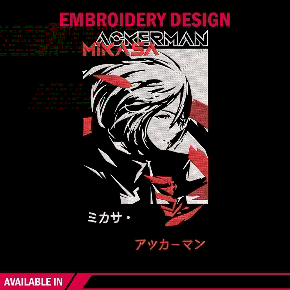 Mikasa ackerman Embroidery Design, Aot Embroidery, Embroidery File, Anime Embroidery, Anime shirt, Digital download (2).jpg