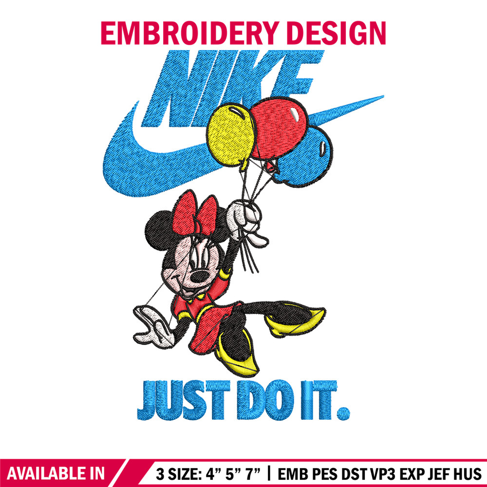 Minnie Mouse holding balloon Nike Embroidery design, Disney Embroidery, Nike design, Embroidery file, Instant download..jpg