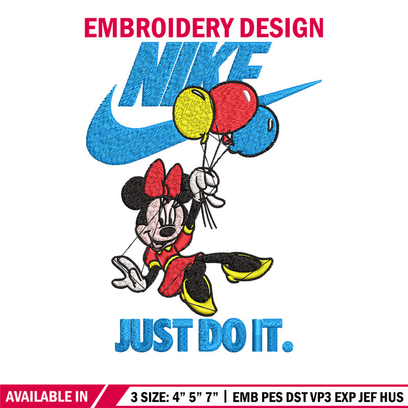 Minnie Mouse holding balloon Nike Embroidery design, Disney Embroidery, Nike design, Embroidery file, Instant download..jpg