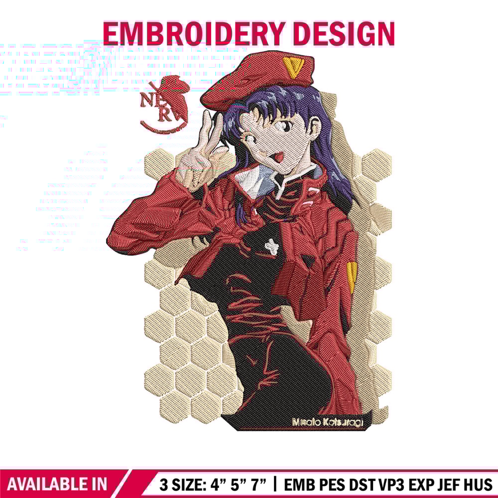 Misato Katsuragi Embroidery Design, Evangelion Embroidery, Embroidery File, Anime Embroidery, Anime shirt, Digital download.jpg