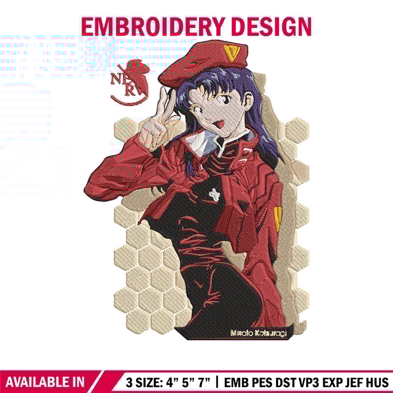 Misato Katsuragi Embroidery Design, Evangelion Embroidery, Embroidery File, Anime Embroidery, Anime shirt, Digital download.jpg