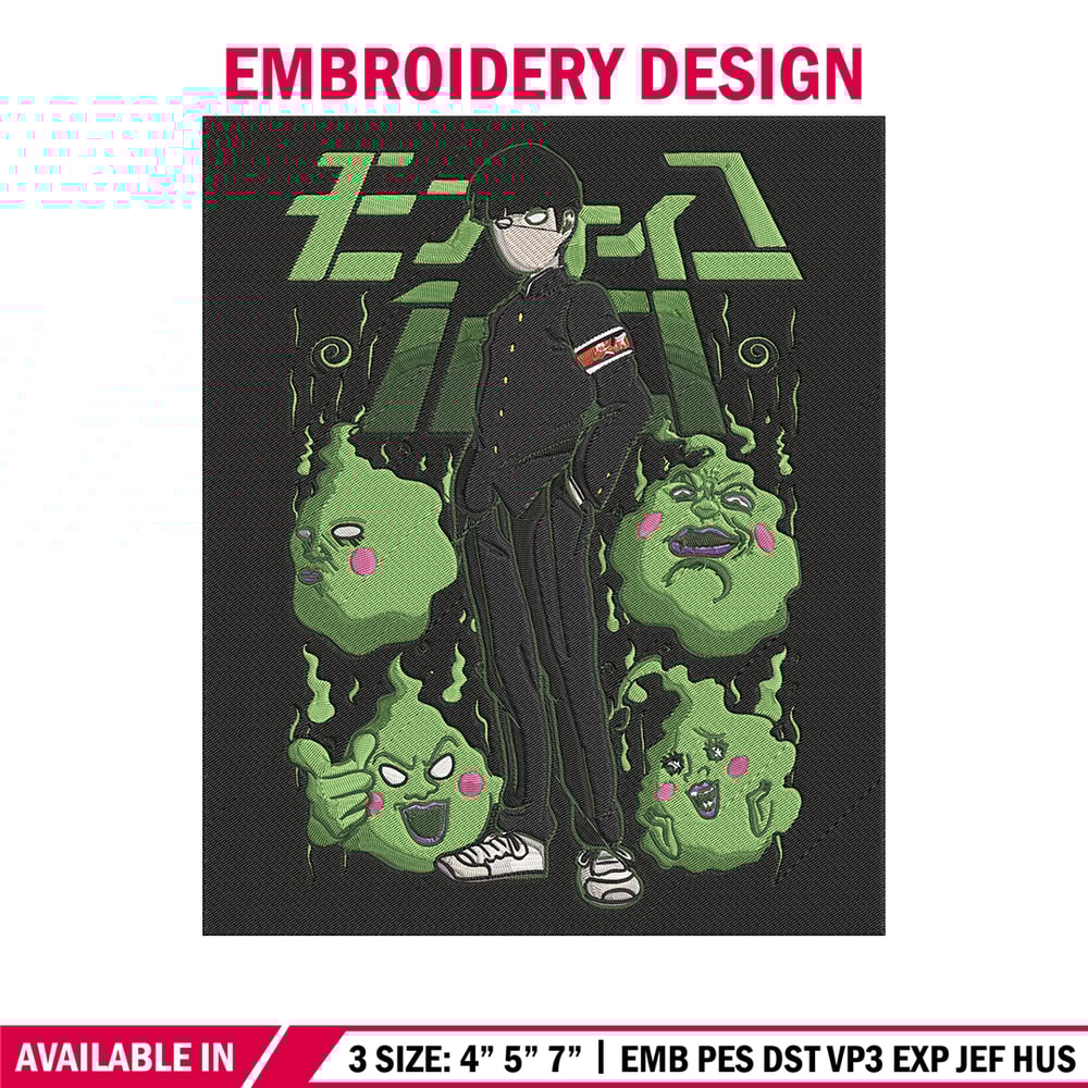 Mob100 poster Embroidery Design, Mob100 Embroidery, Embroidery File, Anime Embroidery, Anime shirt, Digital download.jpg