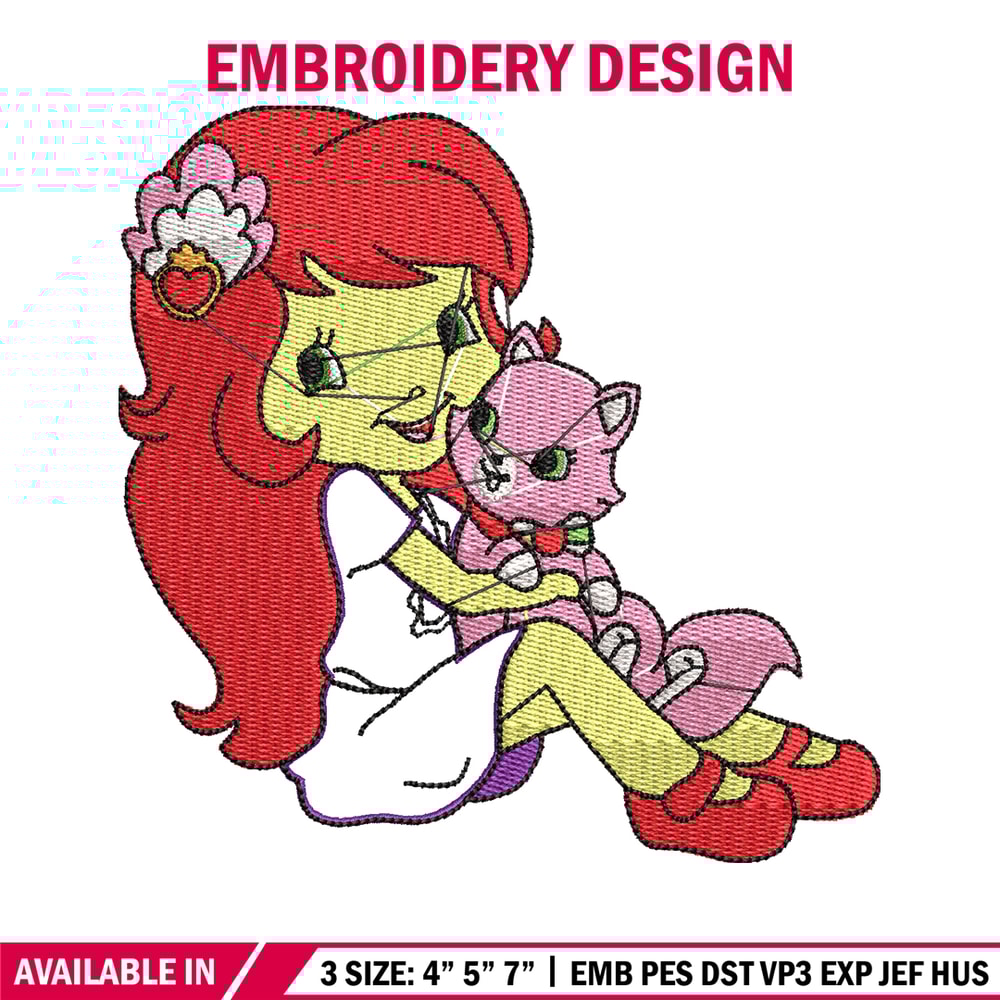 Morangunho gato aplique embroidery design, cartoon embroidery, Embroidery file, Nike design, Instant download.jpg