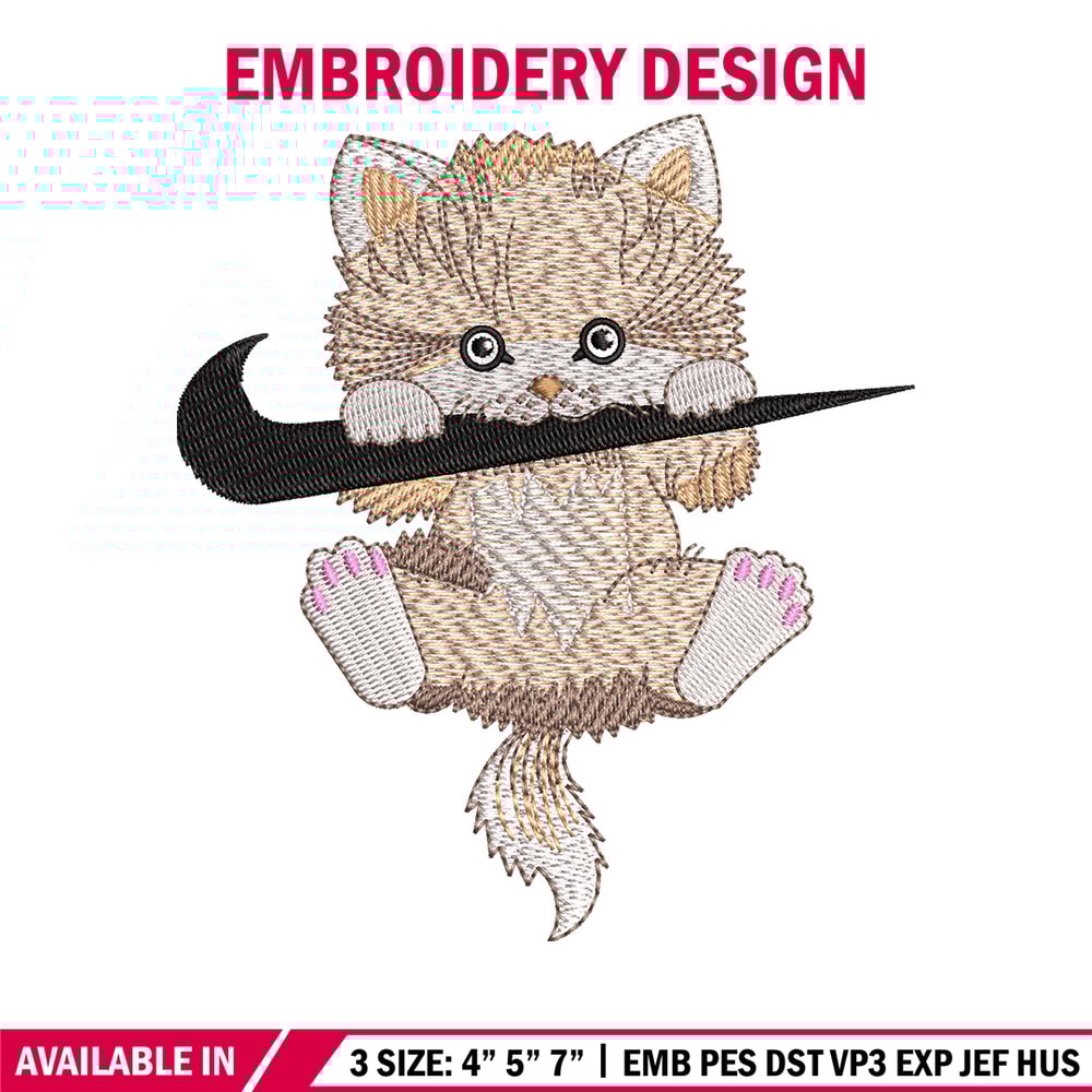 Nike cat cute embroidery design, Cat embroidery, Nike design, Embroidery shirt, Embroidery file, Digital download.jpg