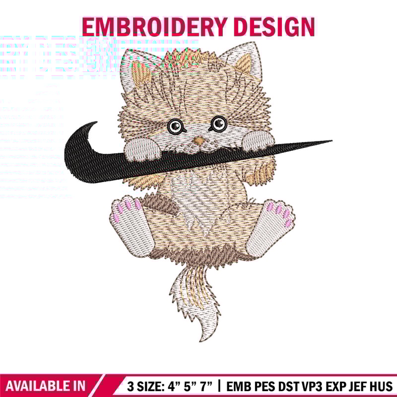 Nike cat cute embroidery design, Cat embroidery, Nike design, Embroidery shirt, Embroidery file, Digital download.jpg