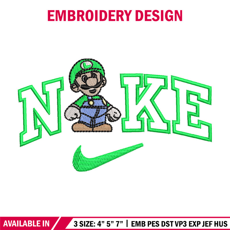 Nike mario green embroidery design, Mario embroidery, Nike design, Embroidery shirt, Embroidery file, Digital download.jpg