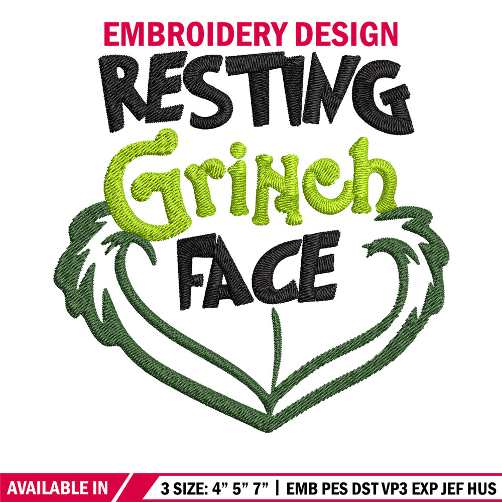 Resting Grinch Face Embroidery design, Grinch christmas Embroidery, Grinch design, Embroidery File, Instant download.jpg