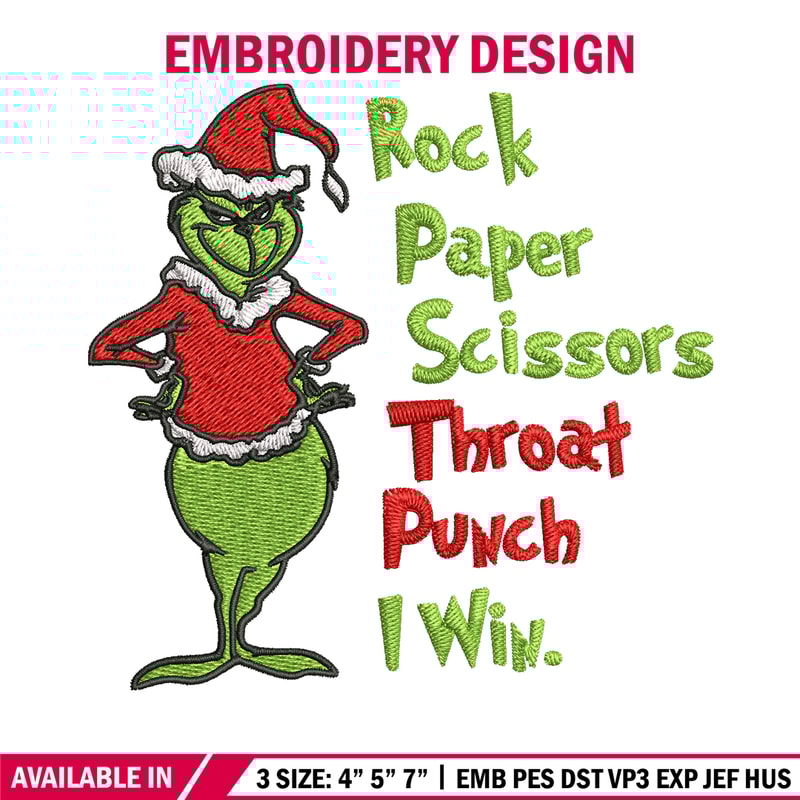 Rock Paper Scissors Throat Punch Grinch Embroidery design, Grinch Christmas Embroidery, Grinch design, Digital download..jpg