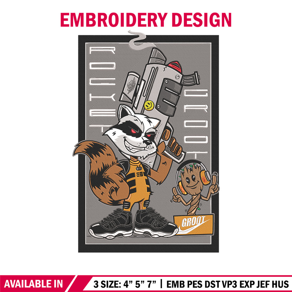 Rocket x groot Embroidery Design, Marvel Embroidery, Embroidery File, Anime Embroidery, Anime shirt, Digital download.jpg