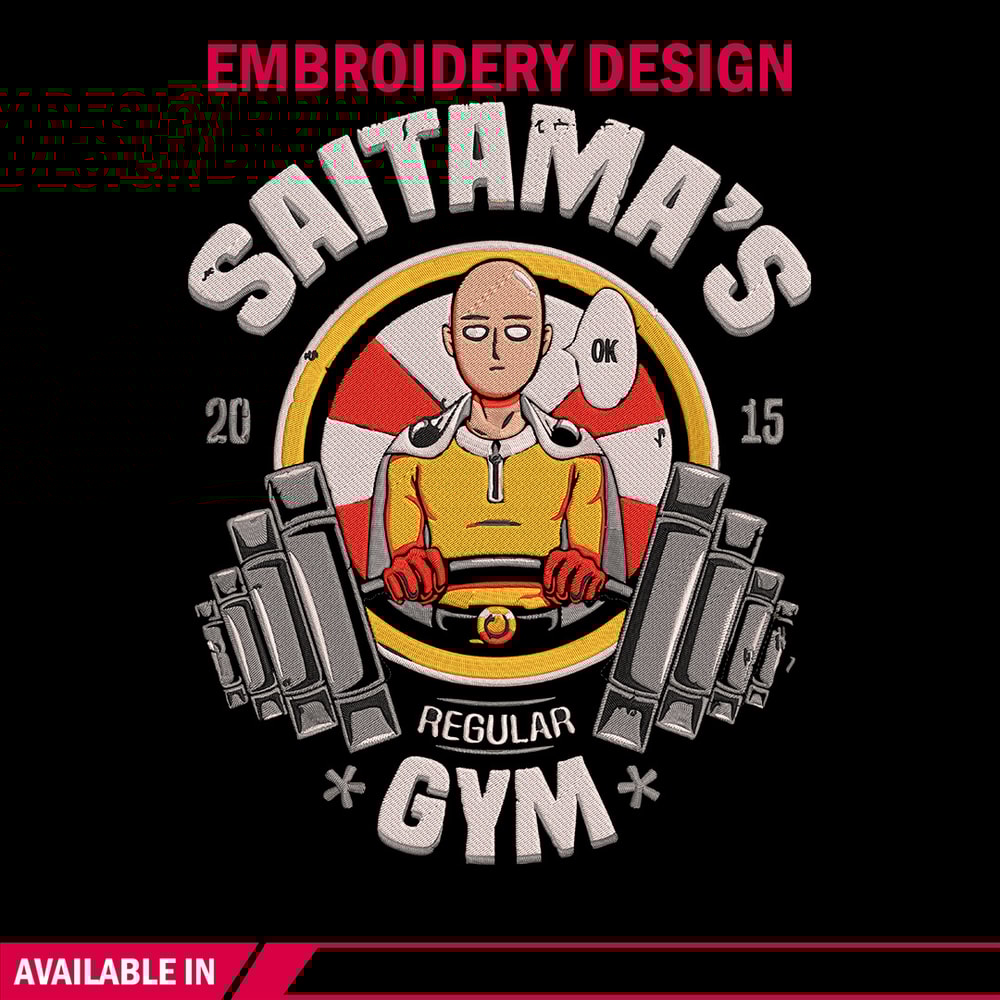 Saitama gym Embroidery Design, One punch man Embroidery, Embroidery File, Anime Embroidery,Anime shirt, Digital download.jpg