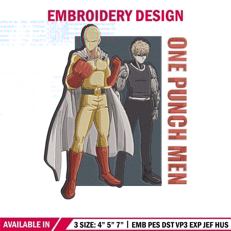Saitama x genos Embroidery Design, One punch man Embroidery, Embroidery File, Anime Embroidery, Anime shirt.jpg