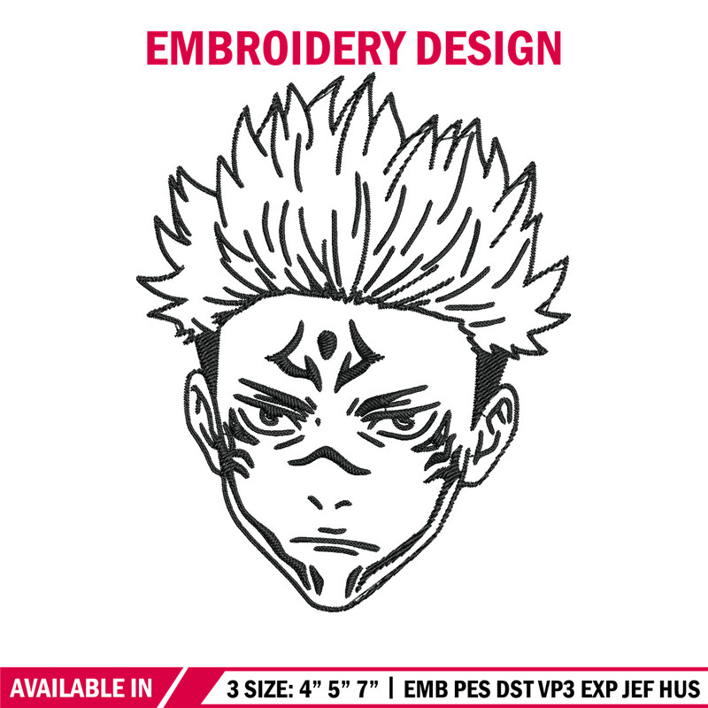 Sukuna Face Embroidery Design, Jujutsu Embroidery, Embroidery File, Anime Embroidery, Anime shirt, Digital download.jpg