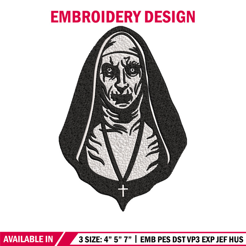 The Nun Embroidery design, The Nun logo Embroidery, Horror design, Embroidery File, logo shirt, Digital download..jpg