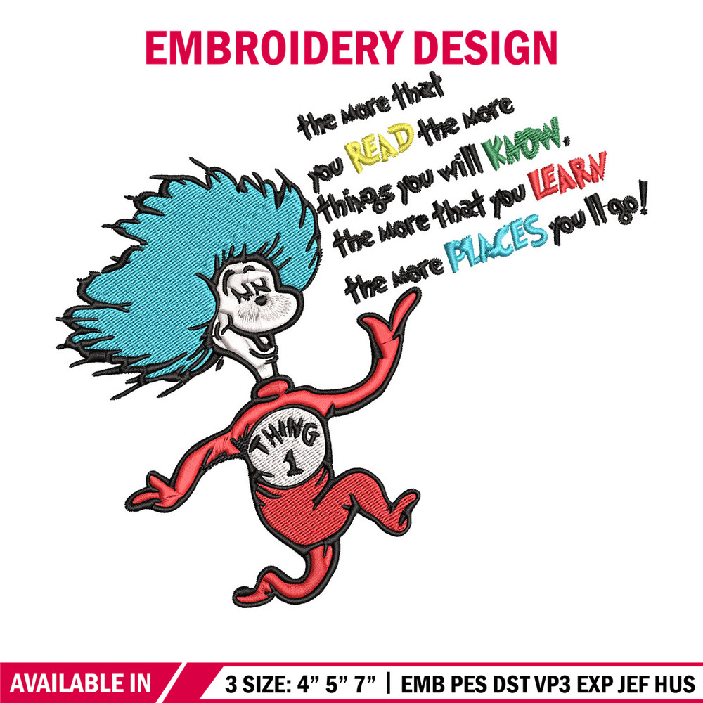 Thing One Dr Seuss Embroidery Design, Dr Seuss Embroidery, Embroidery File, Embroidery design, Digital download..jpg