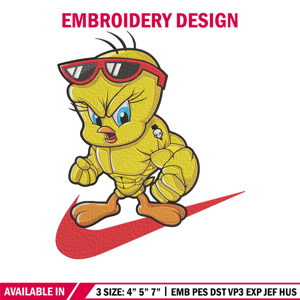 Tweety nike Embroidery Design, Tweety Embroidery, Embroidery File, Nike Embroidery, Anime shirt, Digital download.jpg
