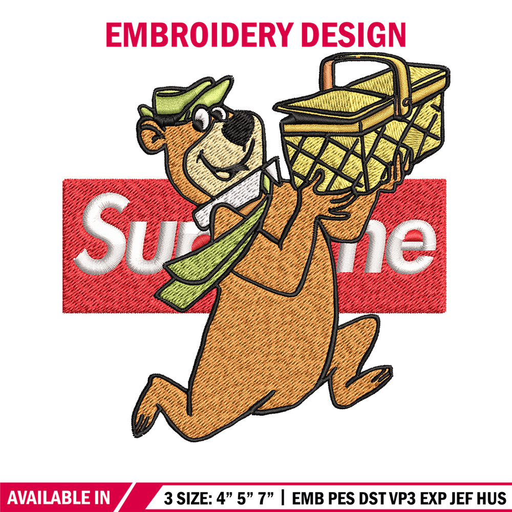 Yogi Bear Supreme Embroidery design, Yogi Bear Embroidery, cartoon design, logo shirt, Embroidery File, Instant download.jpg
