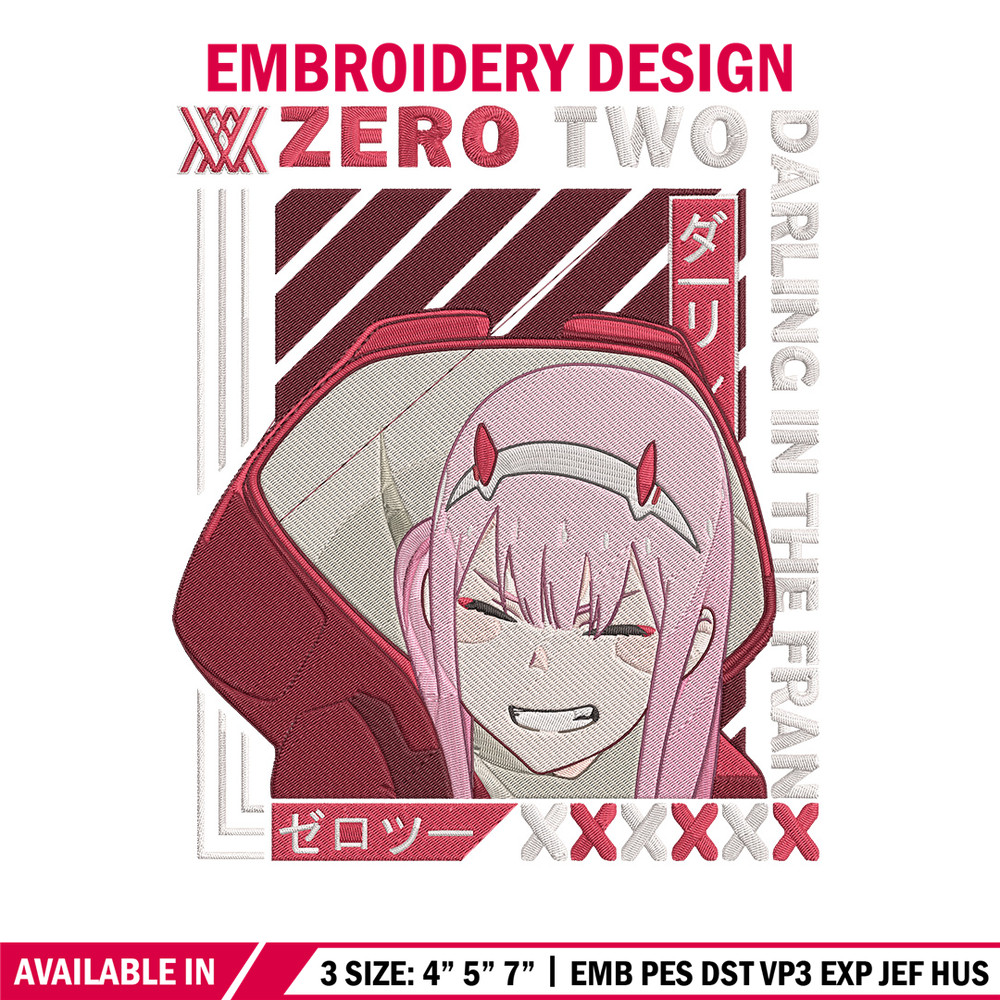 Zero two Embroidery Design, Darling in the fran Embroidery,Embroidery File,Anime Embroidery,Anime shirt,Digital download.jpg