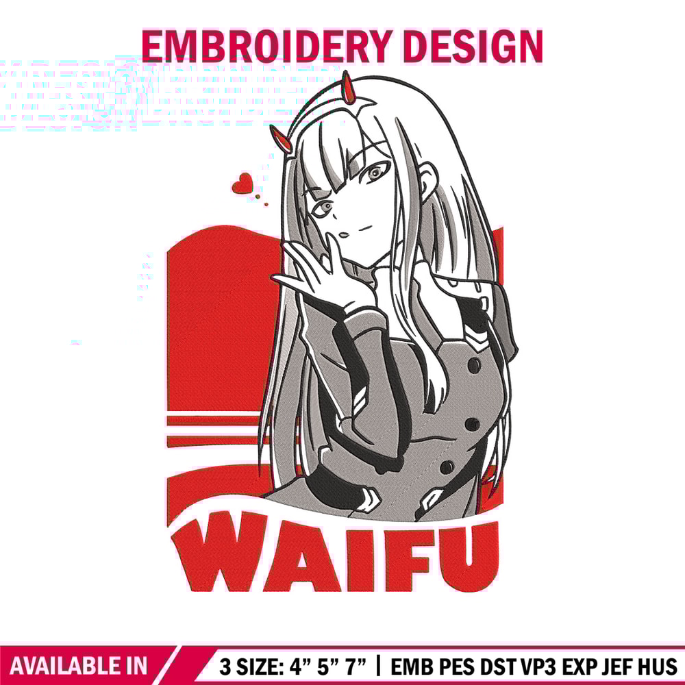 Zero two waifu Embroidery Design, Zero Two Embroidery, Embroidery File, Anime Embroidery, Anime shirt, Digital download.jpg