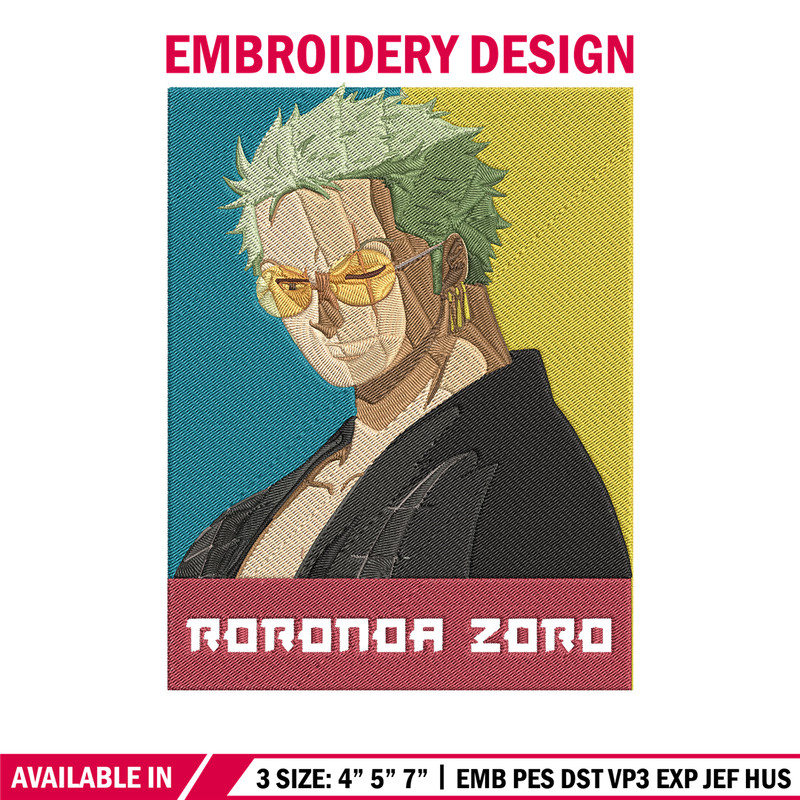 Zoro poster Embroidery Design, One piece Embroidery, Embroidery File, Anime Embroidery, Anime shirt, Digital download..jpg