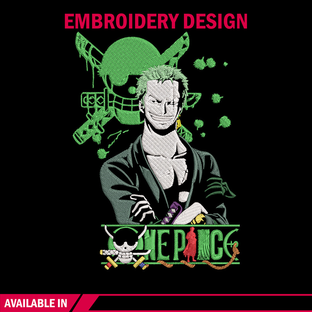Zoro poster Embroidery Design, One piece Embroidery, Embroidery File, Anime Embroidery, Anime shirt,Digital download..jpg