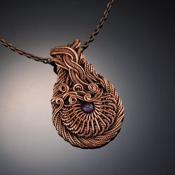 Wire wrapped copper pendant this natural amethyst Unique gemstone necklace 7th Anniversary gift Wire Wrap Art jewelry