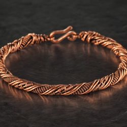 Unique wire wrapped narrow copper bracelet