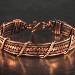Copper wire wrapped bracelet for him her / Unique handmade woven wire jewelry / Unisex bracelet Wire Wrap Art design