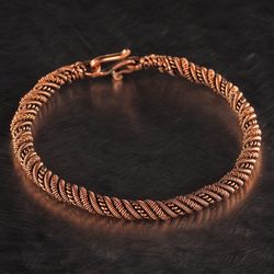 Narrow wire wrapped pure copper bracelet for him or her