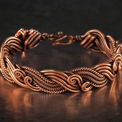 Copper wire wrapped bracelet for woman Big size