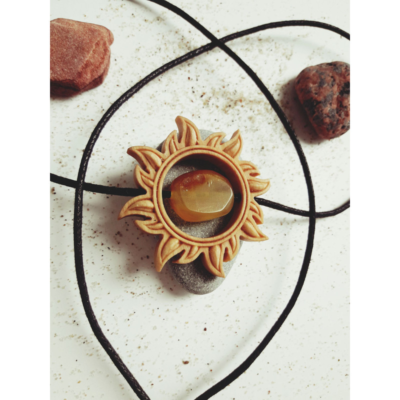 Carved Sun With Baltic Amber 0