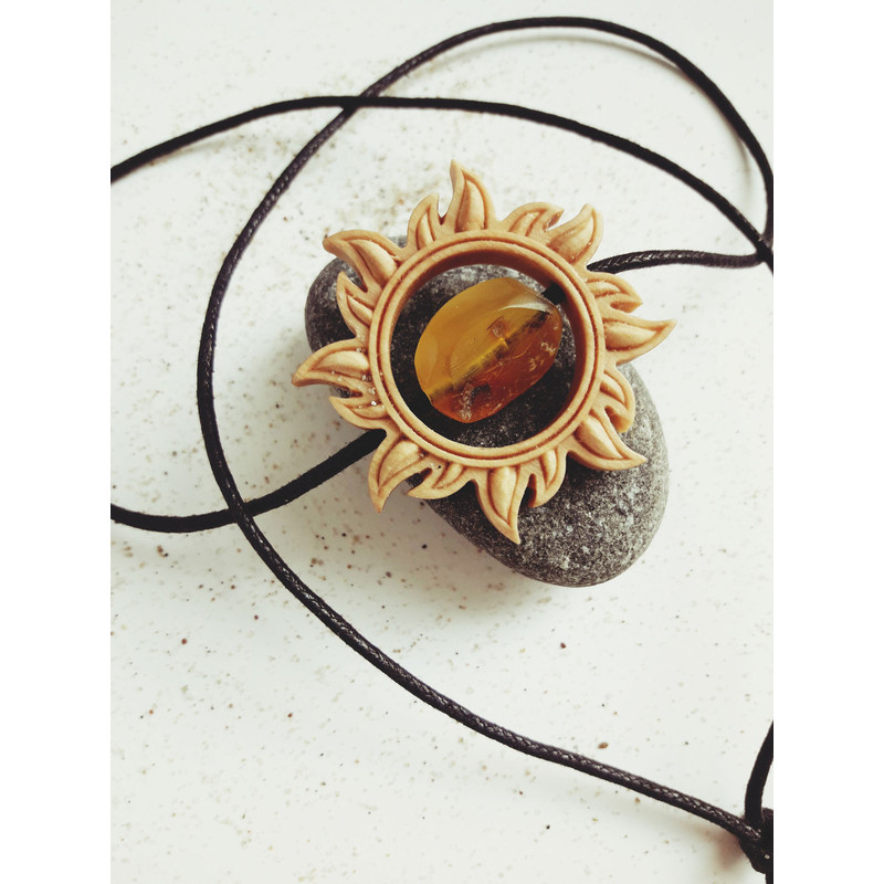 Carved Sun With Baltic Amber 4