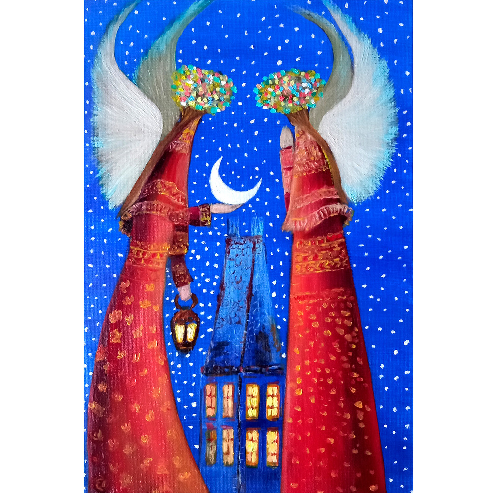 Guardian Angel Art Original Painting Holiday Artwork Small Wall Art Angel Painting 12 By 8 By TimPa 0