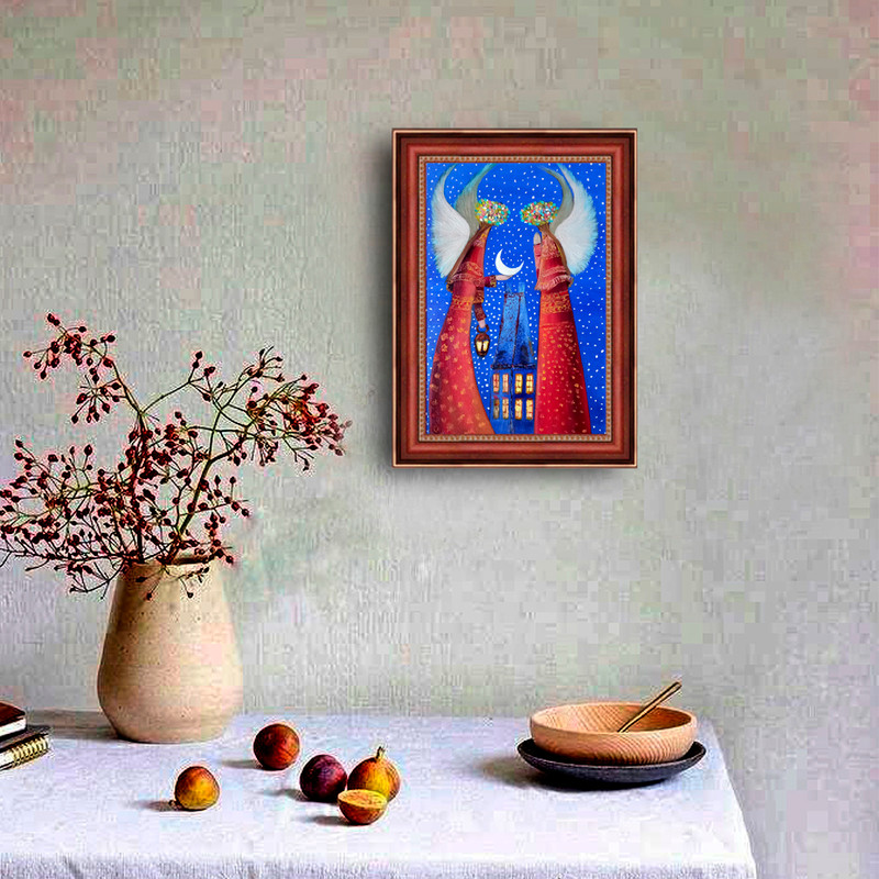 Guardian Angel Art Original Painting Holiday Artwork Small Wall Art Angel Painting 12 By 8 By TimPa 2