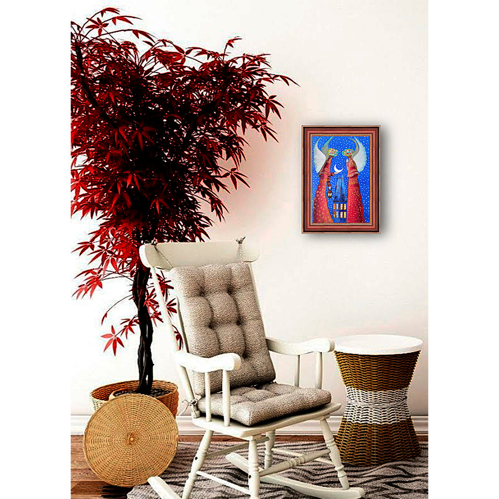 Guardian Angel Art Original Painting Holiday Artwork Small Wall Art Angel Painting 12 By 8 By TimPa 3