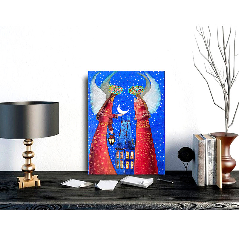 Guardian Angel Art Original Painting Holiday Artwork Small Wall Art Angel Painting 12 By 8 By TimPa 4