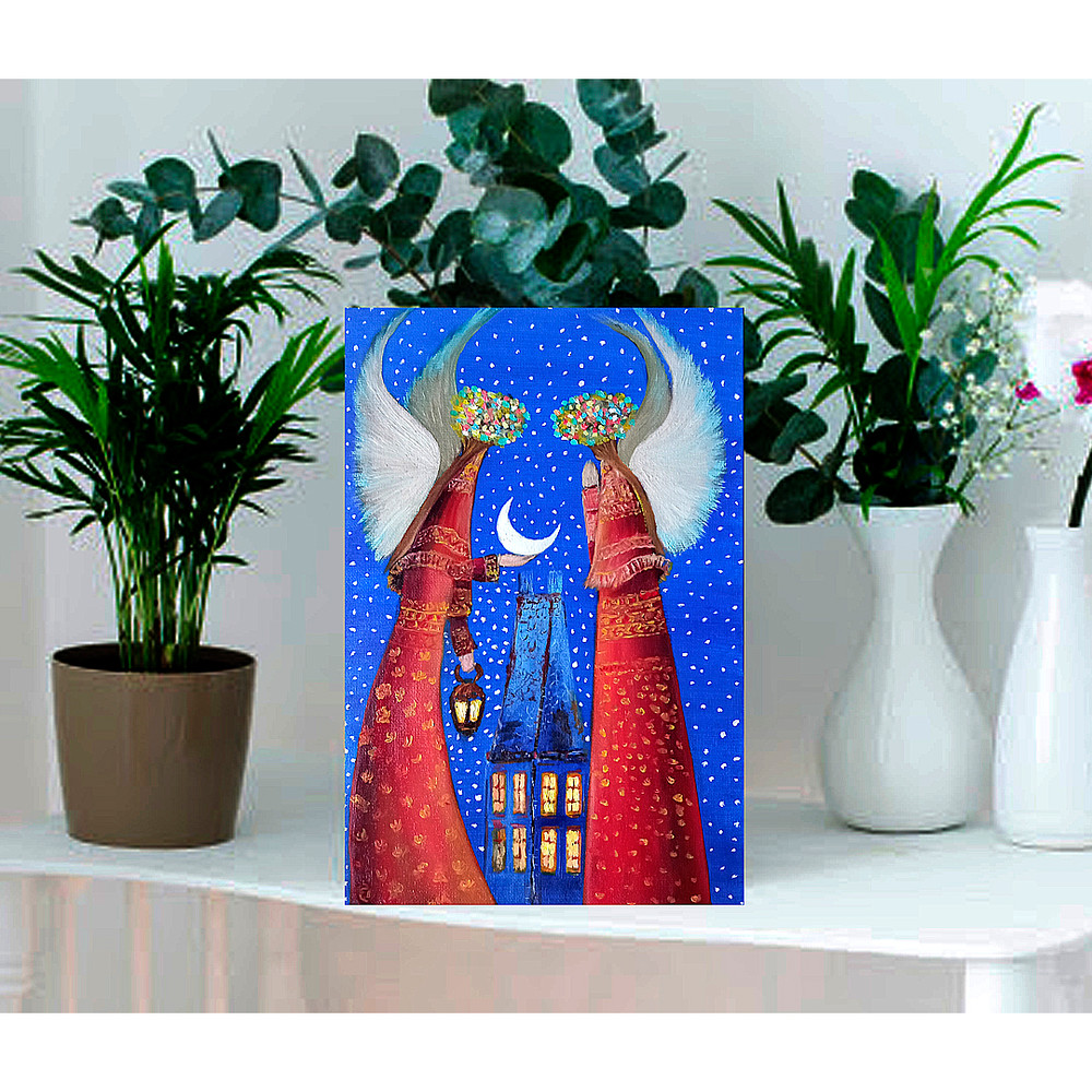 Guardian Angel Art Original Painting Holiday Artwork Small Wall Art Angel Painting 12 By 8 By TimPa 6