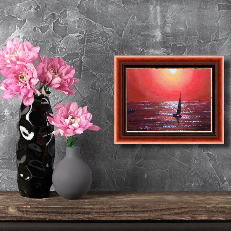 Michigan Painting Sailboat Small Wall Art Sunset Artwork Seascape Art Oil Painting 6 By 8 By TimPai 3