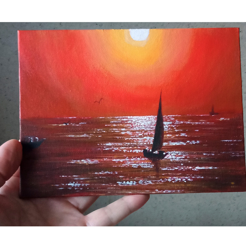 Michigan Painting Sailboat Small Wall Art Sunset Artwork Seascape Art Oil Painting 6 By 8 By TimPai 2