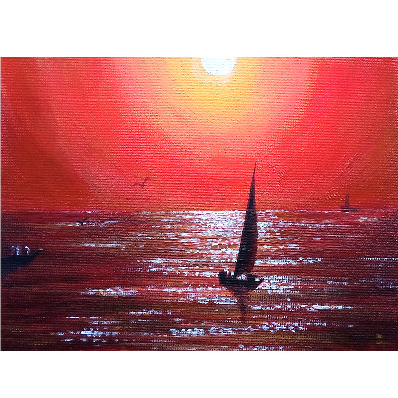 Michigan Painting Sailboat Small Wall Art Sunset Artwork Seascape Art Oil Painting 6 By 8 By TimPai 0