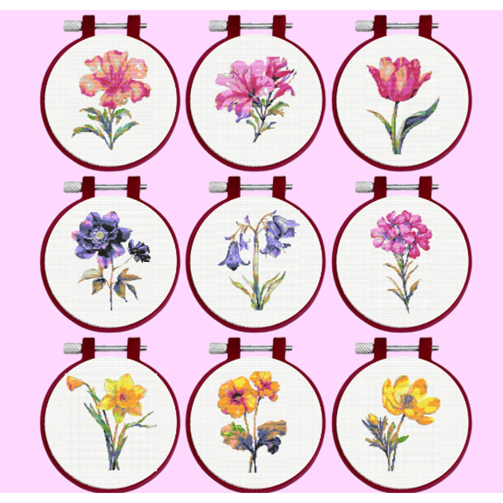 Spring Flowers Cross Stitch Pattern 9 Flowers Embroidery Bundle Set  Instant Download 1