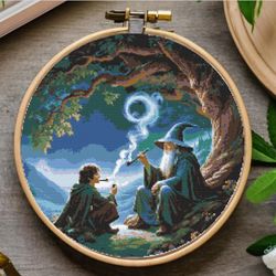 lord of the rings cross stitch pattern, gandalf and frodo cross stitch pattern, wizdard cross stitch pattern, instant do