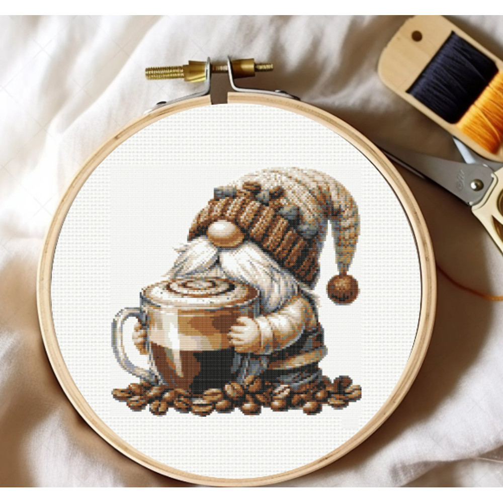 Coffee Lover Gnome Cross Stitch Pattern Instant Download 1